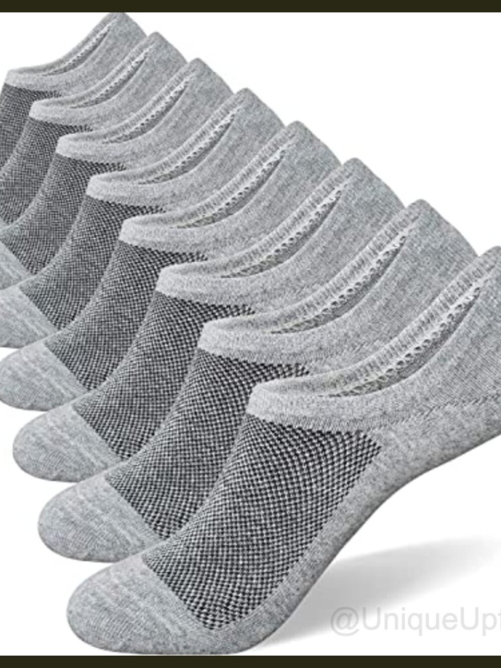 Men's No Show Socks 8 Pack Cotton Thin Low Cut Non Slip Loafer Sneakers Gray